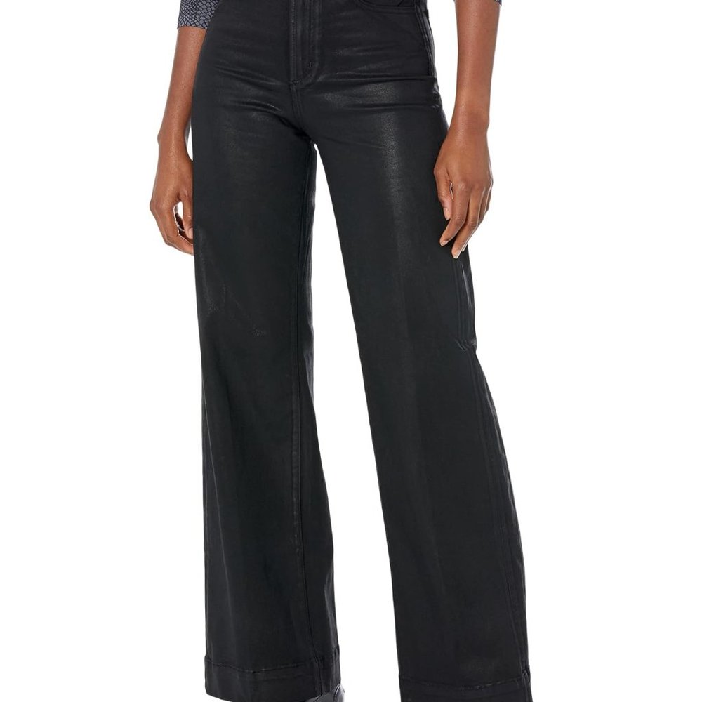 Joe's Jeans The Mia High Rise Wide Leg Wax Coated Black Jeans 25 NWT